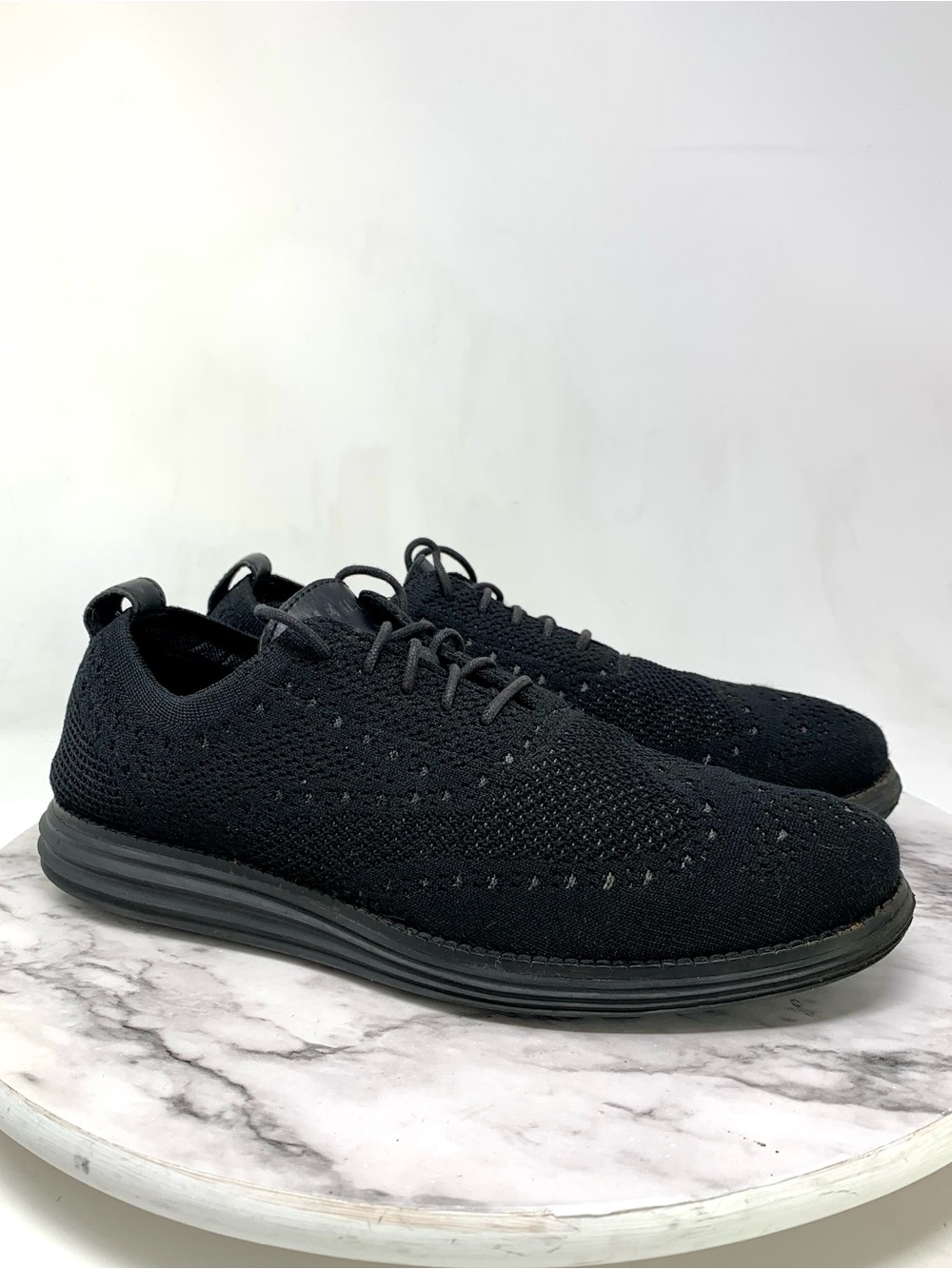 Cole Haan Original Grand Black Knit Wingtip Oxford Sneakers 8 Mens Preppy Sporty